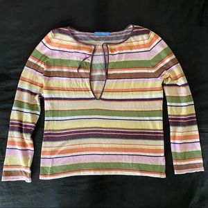 White + Warren Keyhole Tie Front Shirt Sweater Top